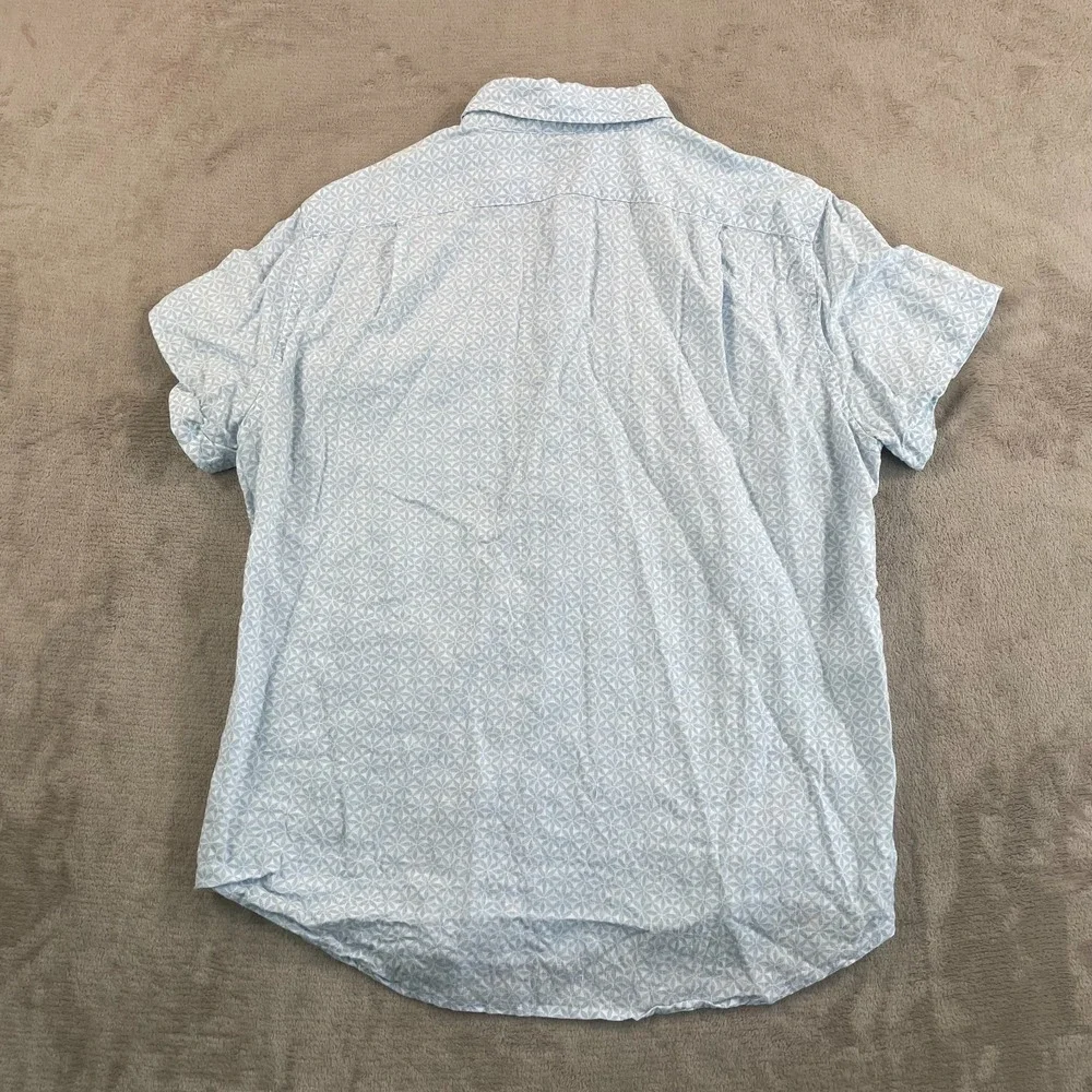 J Crew Slim Fit Shirt‎ Men Large Blue Geo Print AOP Line Blend Short Sleeve NWOT